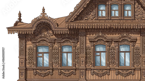 Old wooden window on historic building facade