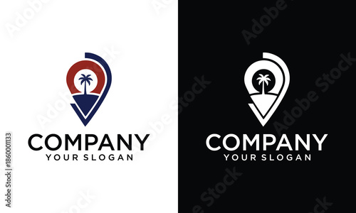 Creative beach map marker icon with palm tree style design