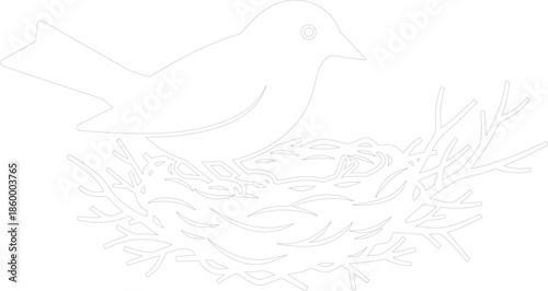 Simple Bird Sitting in Nest Outline Vector Illustration