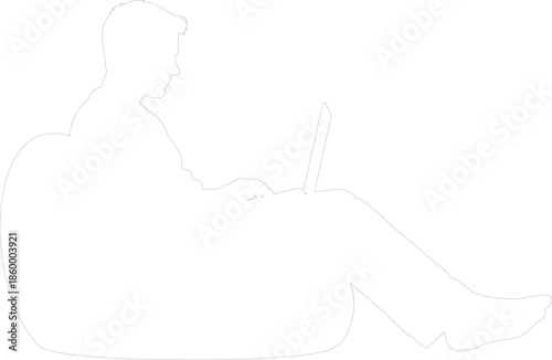 Silhouette vector graphic of person using laptop on beanbag chair working comfortably