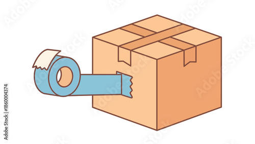 Vector illustration of a carton box being sealed with packing tape, symbolizing shipping, moving, or storage preparation processes