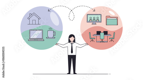 A dedicated professional adeptly balances her personal home life with the demands of a busy corporate office environment.