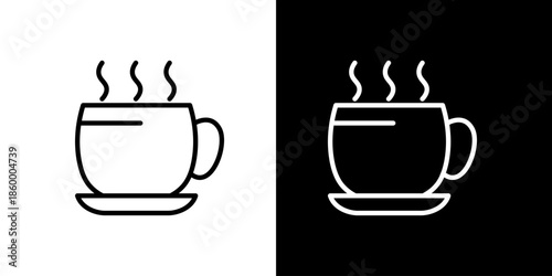 Hot Beverage Mug Icon Set on Black and White Backgrounds