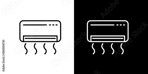 Vector line icon of an air conditioning unit with airflow lines, ideal for modern climate control, home appliance, and technology graphic designs