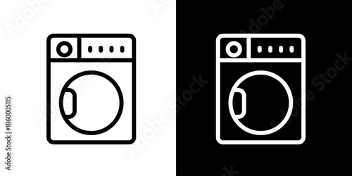 Modern home laundry appliance icon set, featuring front-loading washing machine or dryer symbol for household tasks and clean clothing