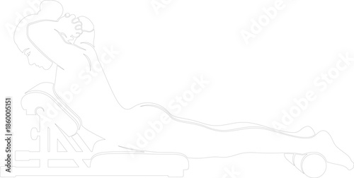 Minimalist line art vector of a woman performing hyperextension back exercise on a roman chair fitness bench outline drawing