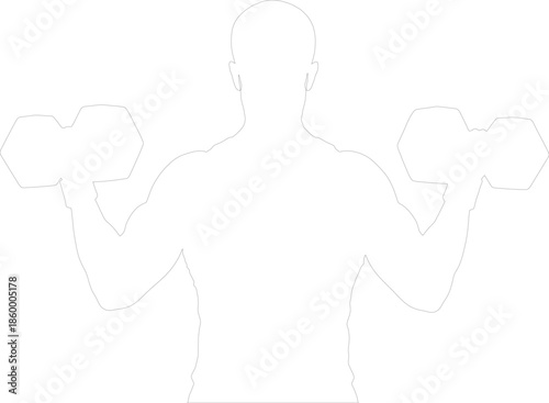 Outline of Muscular Man Holding Dumbbells Fitness Workout Vector Illustration