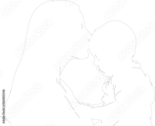 Minimalist Vector Line Art Outline of Mother Kissing Baby Expressing Love and Affection