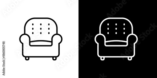 Comfortable armchair icon on white and black backgrounds