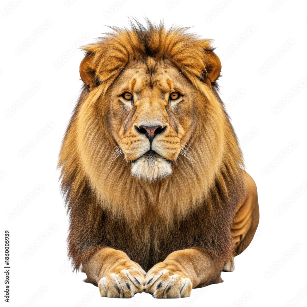 Fototapeta premium Majestic lion sitting regally isolated on transparent background