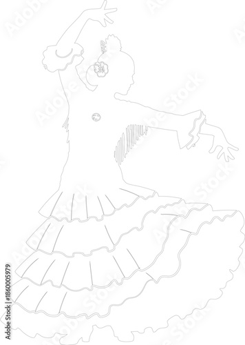 Elegant Spanish Flamenco Dancer Line Art Illustration