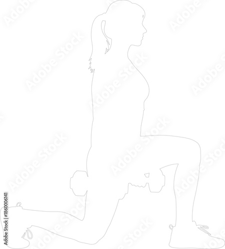 Fitness Woman Doing Dumbbell Lunge Exercise Side View Outline Vector