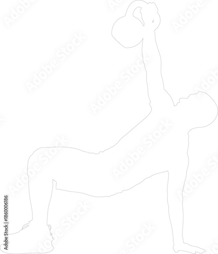 Fitness athlete doing single arm kettlebell press outline vector illustration Workout exercise strength training icon