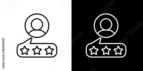 Outline icon of user profile with three stars, symbolizing customer feedback, satisfaction, and service quality rating for online platforms and reviews