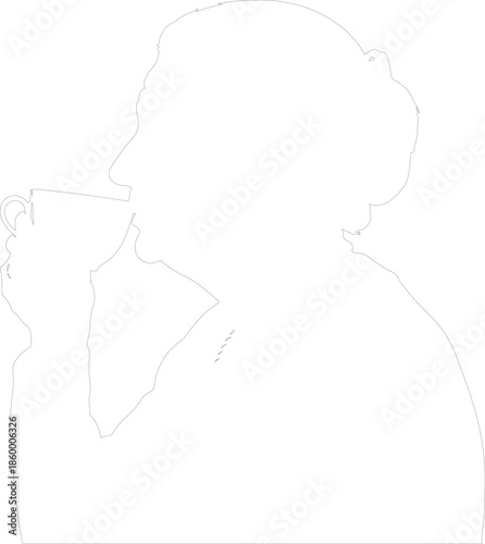 Profile silhouette outline vector of woman drinking hot beverage from a cup