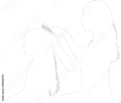 Hairdresser Combing Client Hair Outline Drawing Minimalist Vector Illustration