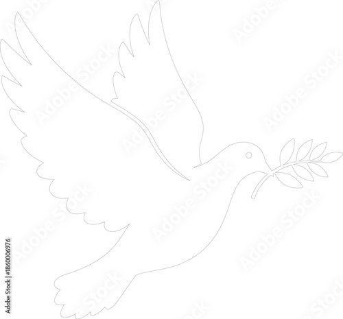 Minimalist Line Art Vector of a Flying Peace Dove with an Olive Branch