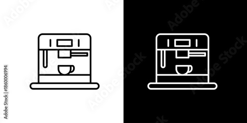 Minimalist Line Art Vector Icon of a Modern Coffee Espresso Machine with a Cup, Perfect for Beverage Preparation and Kitchen Appliance Designs