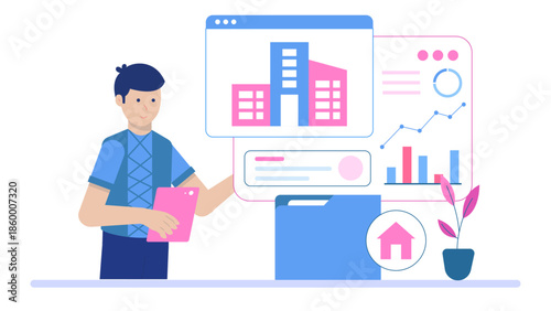 Digital Platform for Fractional Real Estate Investing. Flat Vector Illustration