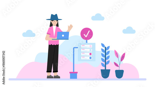 Remote Inspector Verifying Organic Certification. Flat Vector Illustration