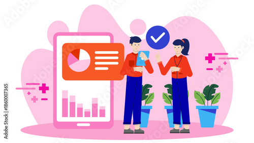 Remote Inspector Verifying Organic Certification. Flat Vector Illustration