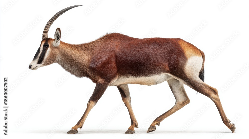 Fototapeta premium A Blesbok Antelope Walks Gracefully In A Studio With A White Background