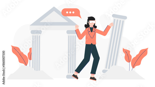 Virtual Reality Reconstruction of Ancient Cities. Flat Vector Illustration