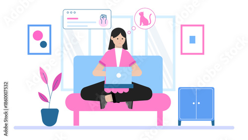 Online Grief Support for Pet Loss. Flat Vector Illustration