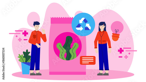 Sustainable Company Creating Packaging from Seaweed. Flat Vector Illustration