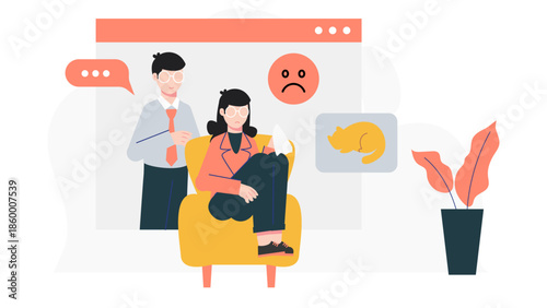 Online Grief Support for Pet Loss. Flat Vector Illustration