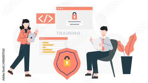 Cybersecurity Team Training Employees on Best Practices. Flat Vector Illustration