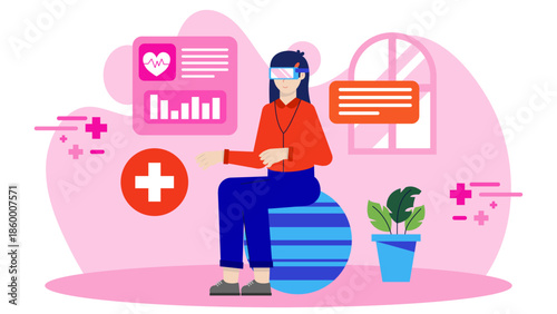 VR Used for Occupational Therapy. Flat Vector Illustration