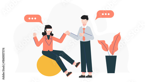 VR Used for Occupational Therapy. Flat Vector Illustration