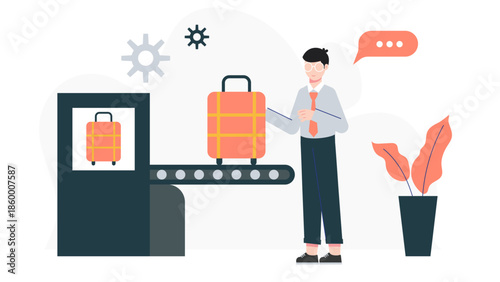 Smart Airport with Automated Baggage Handing. Flat Vector Illustration