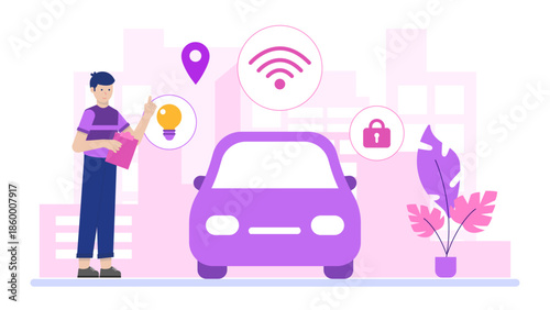 Digital Platform for Peer-to-Peer Car Sharing. Flat Vector Illustration