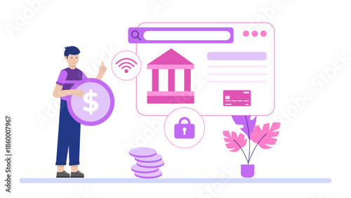 Digital Bank Offering Instant Loan Approvals. Flat Vector Illustration