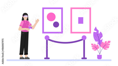 Vitual Reality Experiences for Museum Exhibits. Flat Vector Illustration