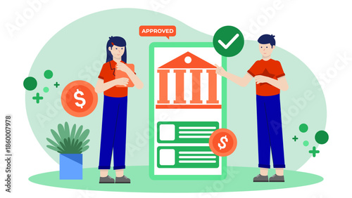 Digital Bank Offering Instant Loan Approvals. Flat Vector Illustration