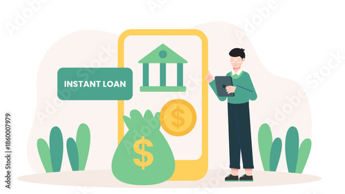 Digital Bank Offering Instant Loan Approvals. Flat Vector Illustration