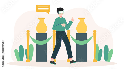 Vitual Reality Experiences for Museum Exhibits. Flat Vector Illustration