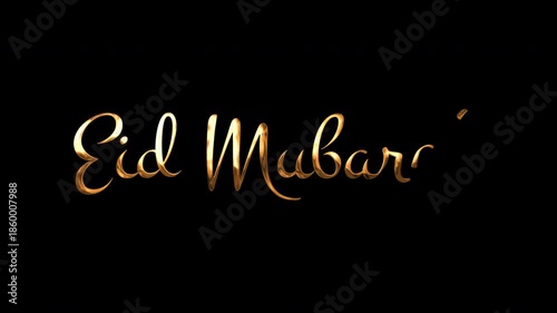 Gold inscription eid mubarak on black backdrop, perfect for festive eid celebrations, greeting cards, social media posts, and event decorations.