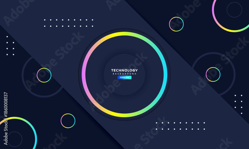 Dark Abstract Technology Background with Neon Blue Circular Ring