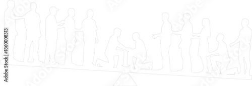 People silhouettes balancing on a seesaw scale vector illustration