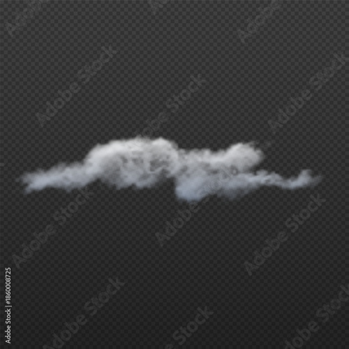 A realistic white cloud on a transparent black background.