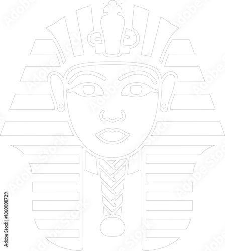 Egyptian Pharaoh Nemes Mask Outline Vector Illustration Minimalist Line Art Icon