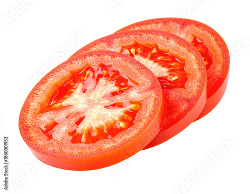 Wallpaper Mural Three red tomato slices, displaying juicy interior on black. Healthy, fresh food, ready to eat Torontodigital.ca