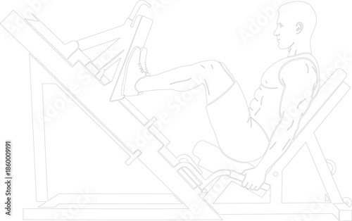Leg Press Exercise Workout Line Art Vector Illustration Strong Man Training Legs in Gym Fitness Machine Outline Graphic