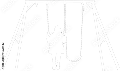 Child on Swing Set Outline Vector Illustration Line Art Drawing Playground Activity Minimalist Graphic