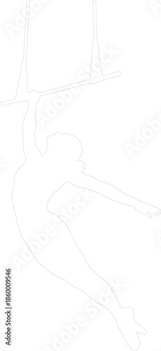 Dynamic Trapeze Artist Silhouette Vector Outline Gymnast Acrobat Performing Aerial Stunt