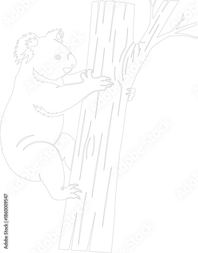 Koala Bear Climbing Tree Line Art Vector Outline Illustration for Coloring Page or Sticker